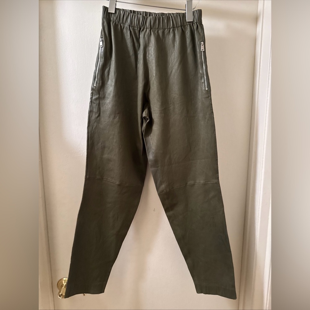 jitrois green pull up pants soft leather sz m